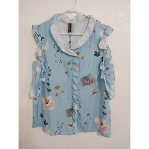 Just Fashion Now Womens Size M New With Tags Blue Floral Ruffle Sleeveless...